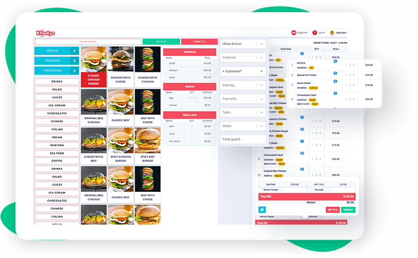 POS dashboard of Khadyo restaurant software features page
